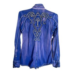 Roar Embellished Western Button Front Shirt Size M